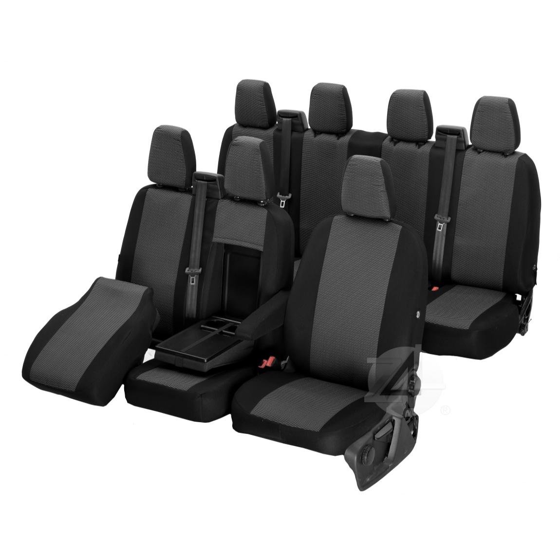 Pokrowce do Iveco Daily VI od 2014 / 2019 / 2024 - 7 miejsc CAŁE OPARCIE ZE STOLIKIEM, DZIELONE SIEDZISKO | Seria HERO