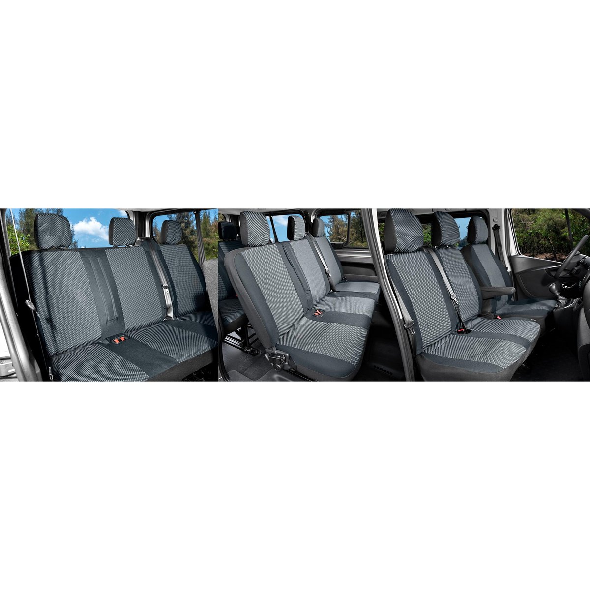 Pokrowce do Nissan NV300 od 2014 - 9 miejsc CAŁE OPARCIE BEZ STOLIKA, CAŁE SIEDZENIE | Seria LUX